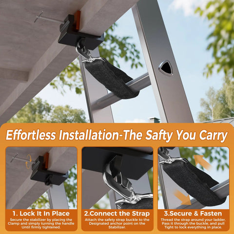 Stability Anchor Ladder Safety Clamp Kit With 2 Ft And 3 Ft Straps Anti Slip Pad Gutter Guard Fall Protection Ladder Stabilizer in use