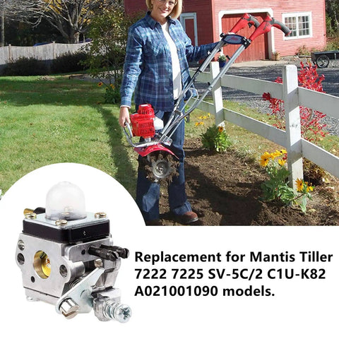 Carburetor Fuel Line Kit Replacement For Mantis Tiller Parts 7222 7225 SV 5C 2 C1U K82 A021001090 shown with tiller