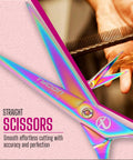 Pro Grade Hair Cutting Scissors Six Point Five Inch Stainless Steel Barber Shears With Two Point Seven Inch Razor Edge Blade Ergonomic Design For Smooth Precise Cuts Salon Quality Tools For Stylists And Home Use, rainbow finish