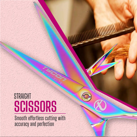 Pro Grade Hair Cutting Scissors Six Point Five Inch Stainless Steel Barber Shears With Two Point Seven Inch Razor Edge Blade Ergonomic Design For Smooth Precise Cuts Salon Quality Tools For Stylists And Home Use, rainbow finish