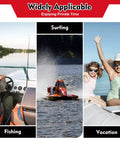 Widely applicable 2 Stroke 3.5HP Outboard Boat Motor With Air Cooling CDI System shown in fishing, surfing, and vacation activities