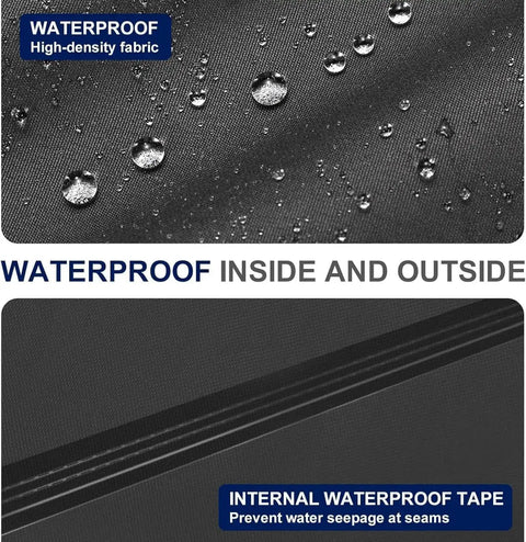 Close-up of water droplets on a waterproof high-density fabric, with internal waterproof tape on a Custom Fit Griddle Cover For Blackstone 28 Inch Griddle Cooking Station With Hood Waterproof Oxford Grill Cover For 1883 1924 And More All Weather Tough Tailored Shield Keeps Grill Clean And Dry.