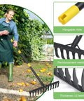 Heavy Duty Garden Rake With 78 Inch Handle And Twisted Tooth Tines 12 Metal Head Rake for soil loosening and leaf cleanup