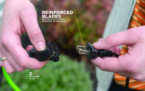 Hands holding connectors of Outdoor Extension Cord For Yard Work, Flexible Weatherproof 16 Gauge SJTW, 2 Prong Power