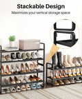 Expandable Metal Shoe Rack Organizer for Closet and Entryway Adjustable Two Tier Shoe Shelf with stacked design in use
