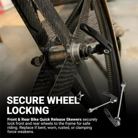 Quick Release Skewer Front And Rear Wheel Axles on a carbon bike wheel, aluminum alloy, 4.5mm diameter
