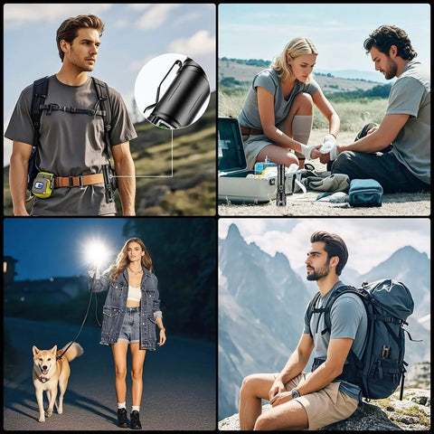 Beast Mode 100000 Lumen Flashlight With Zoom Beam used outdoors for hiking, camping, night walking, and emergency in rugged terrains.