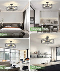 Four Light Black Semi Flush Mount Ceiling Light Fixture with Industrial Farmhouse Style in various rooms.