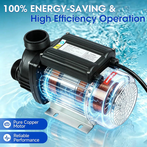 Heavy Duty 1.0 HP Spa Pump With Kickin Jet Pressure And Smooth High Flow Operation For Hot Tubs Whirlpool Baths 110V 60Hz 750W Motor Replacement 1.5 Inch Port solid design