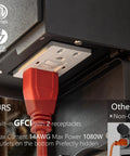 Close-up of Outdoor Wall Light with GFCI Outlet, 2 Pack, showing GFCI receptacles with plugged-in cord.