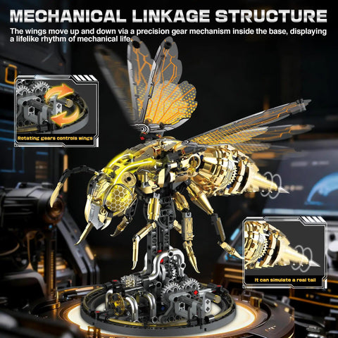 OrbBlaster Mechanical Bee Building Kit For Adults With LED Lights And Moving Wings A Golden Robotic Insect Model For Display And Gift Idea 832 Piece Collectible Toy Set