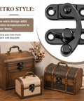 Small Swing Arm Latch Sets For Wooden Boxes And Jewelry Boxes Metal Clasp With Mounting Screws shown on decorative boxes