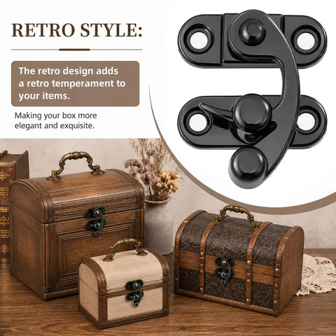 Small Swing Arm Latch Sets For Wooden Boxes And Jewelry Boxes Metal Clasp With Mounting Screws shown on decorative boxes