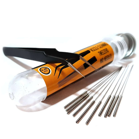Pro Grade 11 Piece 0.4mm Nozzle Cleaning Kit With Stainless Steel Tweezers and Flexible Needles for 3D Printers displayed on surface