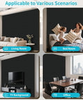 12 Pack Large Acoustic Wall Panels Covering 92.8 Square Feet With Solid Peel And Stick Sound Absorbing Backing To Knock Down Echoes And Elevate Your Home Studios Offices Or Media Rooms In Black showcased in living room, bedroom, office, and TV background.