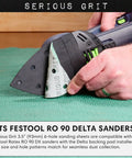 Pro Grade Heavy Duty 3.5 Inch Triangle Sanding Sheets 120 Grit 6 Hole Fits Festool Rotex RO 90 Delta Detail Sander applied