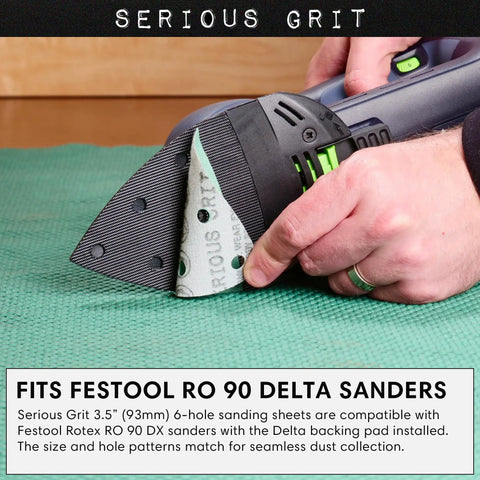 Pro Grade Heavy Duty 3.5 Inch Triangle Sanding Sheets 120 Grit 6 Hole Fits Festool Rotex RO 90 Delta Detail Sander applied
