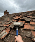 Legit Heavy Duty Two In One Roof Shingle Removal Shovel With Built In Nail Puller Comb And Short D Handle Made From Tough Carbon Steel used on damaged roof shingles.