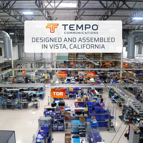 Manufacturing facility of Tempo Communications in Vista, California with network cable cutting equipment.