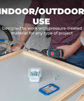 Person assembling frame using Blue-Kote Pocket-Hole Screws 2-1/2 Inch Weather Resistant Maxi-Loc Head Coarse Thread Outdoor 2000 Count