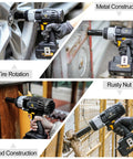 20V Cordless Impact Wrench With Half Inch Chuck 450 Newton Meters Max Torque 4.0Ah Lithium Battery in use on different tasks
