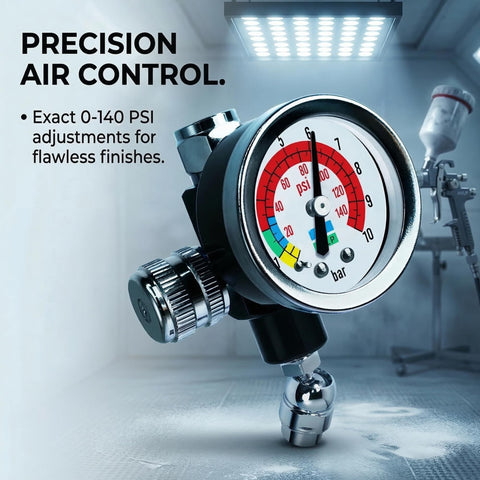 Inline Air Pressure Regulator With Gauge 1/4 NPT For HVLP Sprayers And Pneumatic Tools, 0-140 PSI Adjustable, in use