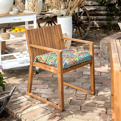 Outdoor Square Chair Cushions With Ties, Water Repellent Patio Seat Pads, 18.5 x 16 x 2 Inches, Set Of 4, Paisley Multi Pattern on chair