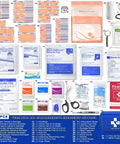 Grab And Go Compact Waterproof First Aid Kit With Nine Organized Compartments 300 Piece Emergency Supplies Set For Outdoor Camping Hiking Car Home Travel And Office layout showing individual items like bandages and wipes.