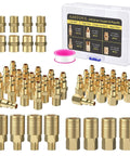 47 Piece One Quarter Inch NPT Air Coupler And Plug Kit With Brass And Copper Plated Fittings, displayed with box and tape