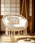 Hanging Hammock Chair Macrame Swing Chair With Cushion For Adults Teens Outdoor Porch Bedroom Backyard 350 Lb Capacity Tools Included Beige Boho