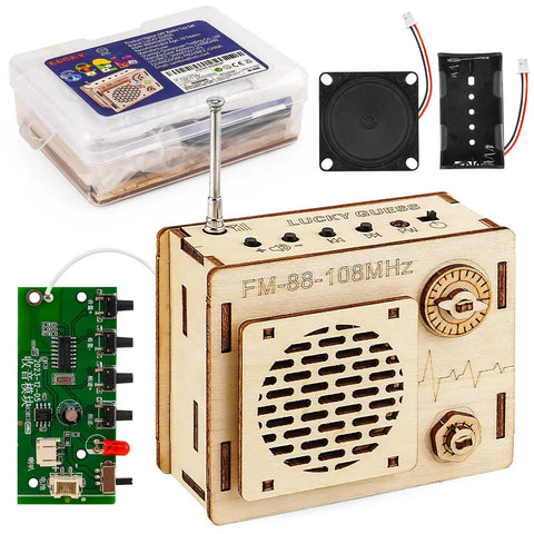 DIY FM Radio Kit For Beginners Build Your Own 88 To 108 MHz Radio Toy with wooden box and electronic components