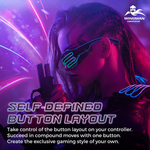 Futuristic design highlighting self-defined button layout for Wingman XE 2 Converter Two in One Wireless Controller Adapter.