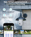 Outdoor 4MP Bulb Security Camera Wireless 360 Degree Panoramic 2K HD installed under roof, capturing motion alerts