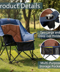 Big And Tall Rocking Camping Chair With 400 Lb Capacity, featuring cup holders and storage pocket, navy, on a grassy lawn.