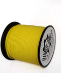 Yellow spool of Stiff UHMWPE Spearfishing Reel Line 175ft 1.9mm 680lb Load, heavy duty double jacketed shooting line on white background.