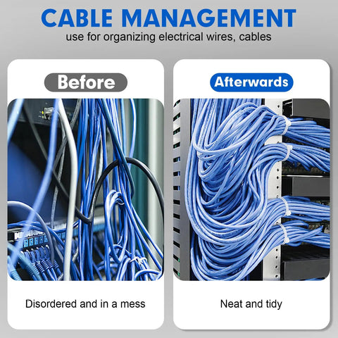 Before and after using Heavy Duty 8 Inch Nylon Cable Ties, 1200 Pack, Self Locking White Plastic Wire Ties for cable management