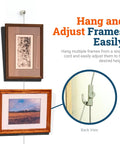 Heavy Duty Steel Cable Picture Hanging Kit With Adjustable Bullet Hooks And Ceiling Mount supports hanging two framed artworks.
