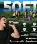 Group using Karaoke Machine For Adults And Kids Portable Bluetooth Speaker with Two Wireless Microphones and LED Light in a field