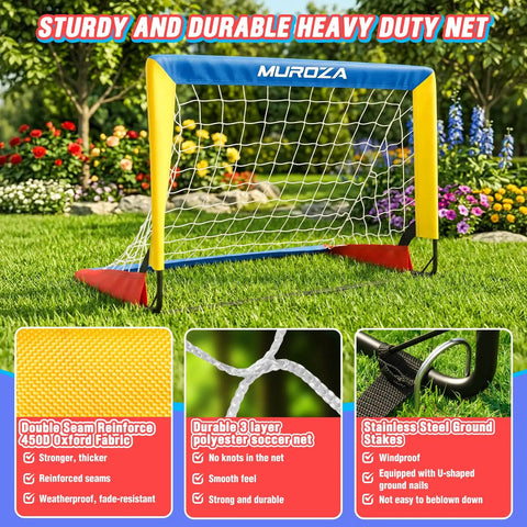 Backyard Kid Friendly Soccer Goal Set Pack Of Two Portable Pop Up Nets With Ball And Cones Complete Training Gear