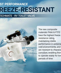 RV Toilet Valve Kit Replacement Fits Thetford Aqua Magic V High And Low Models Freeze Resistant And Leak Resistant Replaces 31705 31688 31687 31653 Durable RV Toilet Parts For Camper And Motorhome white valve kit on icy backdrop