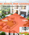 Retractable Garden Hose Reel with 100 Foot Heavy Duty Wall Mount, showing 180 Degree Swivel and wide coverage across garden area