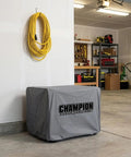 Weather Resistant Vinyl Cover With A Snug Elastic Fit Shields Your 2000 To 4000 Watt Inverter Generator From Sun Rain Dirt With Hella Strong Heavy Duty Protection in a garage.