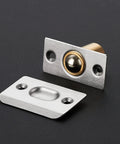 Two Pack Adjustable Door Ball Catch Set In Silver, All Metal Closet Door Latch With Solid Brass Body And Stainless Steel Strike Plate