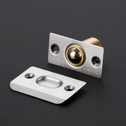 Two Pack Adjustable Door Ball Catch Set In Silver, All Metal Closet Door Latch With Solid Brass Body And Stainless Steel Strike Plate