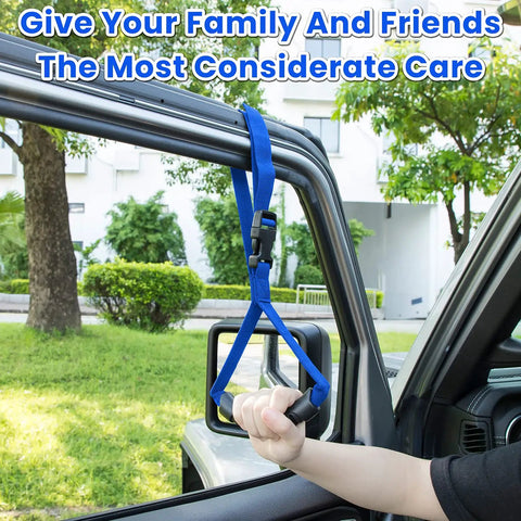 Adjustable Vehicle Grab Handle With Rock Solid Non Slip Nylon Grip For Effortless Car Entry Exit Standing Support Aid Bar For Seniors Pregnant Passengers Universal Mount Blue Two Pack
