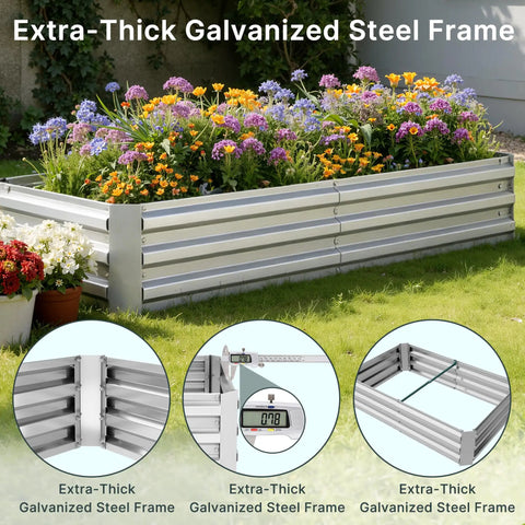 All In One Raised Garden Bed With PE Cover And Greenhouse For Outdoors, Galvanized Planter Box 6x3x1 Ft With Two Large Zippered Screen Windows, Perfect For Vegetables Flowers And Herbs, Includes Labels And Gloves