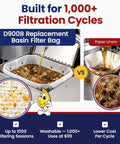 Top Tier Reusable Fryer Oil Filter Bag That Traps Tough Grease Grit And Saves You Serious Dough Compatible With Common Basins, shown in use.