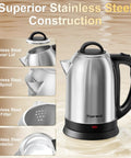 2.5L Large Electric Kettle With Stainless Steel Construction BPA Free Fast Boil Auto Shut Off Boil Dry Protection Ideal For Family Tea Coffee And Instant Meals