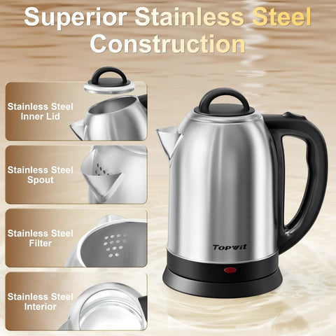 2.5L Large Electric Kettle With Stainless Steel Construction BPA Free Fast Boil Auto Shut Off Boil Dry Protection Ideal For Family Tea Coffee And Instant Meals