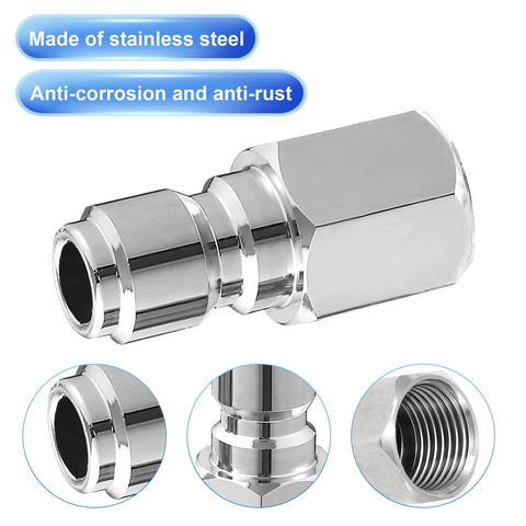 Chrome-plated pressure washer quick-connect coupling, 1/4 in plug to 1/4 in female NPT, 5000 PSI, 2-pack